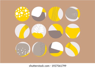 Set of abstract story highlight cover icons. Collection of vector circle pastel boho color illustration for your business, scrapbooking, bullet journaling, ig story buttons. Isolated on background