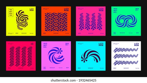 Set of Abstract Striped 3d Shapes. Collection of optical illusion elements. Trendy modern posters.