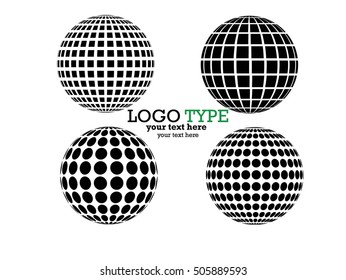 Set of Abstract striped spheres.Sphere vector design.Logo design elements.