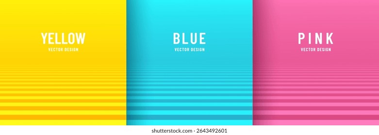 Set of abstract stripes line with yellow, blue and pink background in perspective view. Vector simple flat lines futuristic concept. Can use for cover template, poster, banner web, flyer, print ad.
