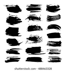 Set of abstract strokes painted by brush vector objects isolated on a white background