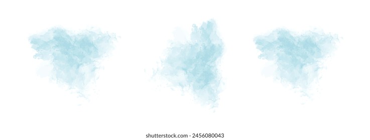 Set of abstract strong cyan watercolor water splash on a white background. Vector watercolour texture in salad color. Ink paint brush stain. Strong cyan splatters spot. Watercolor pastel splash