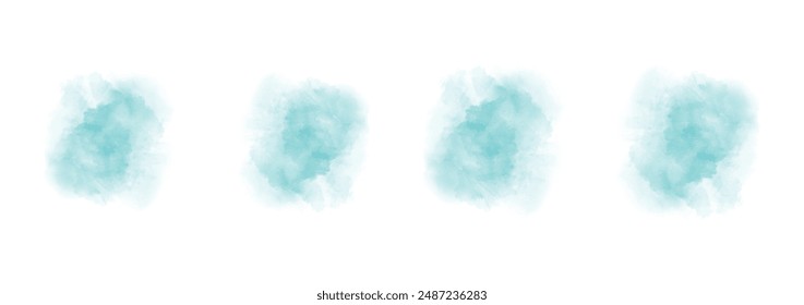 Set of abstract strong cyan watercolor water splash on a white background. Vector watercolour texture in salad color. Ink paint brush stain. Strong cyan splatters spot. Watercolor pastel splash