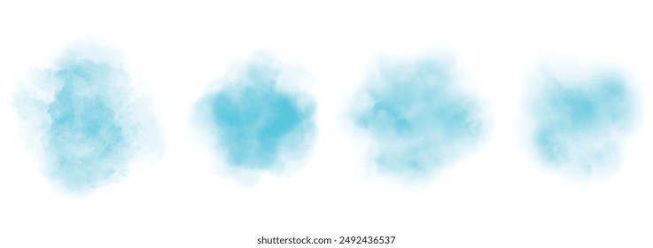 Set of abstract strong cyan watercolor water splash on a white background. Vector watercolour texture in salad color. Ink paint brush stain. Strong cyan splatters spot. Watercolor pastel splash