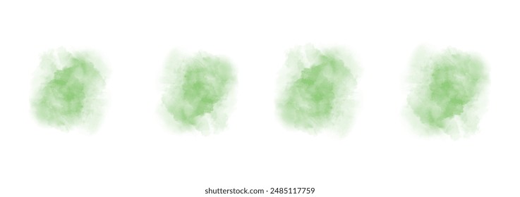 Set of abstract strong lime green watercolor water splash on a white background. Vector watercolour texture in salad color. Ink paint brush stain. Green splatters spot. Watercolor pastel splash