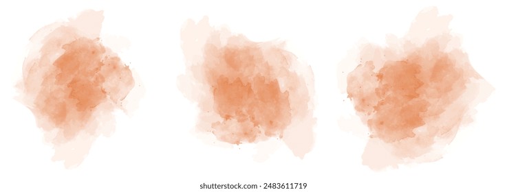 Conjunto de agua de acuarela naranja fuerte abstracta salpicar sobre un fondo blanco. Textura de acuarela de Vector en color ensalada. Mancha de pincel de tinta. Fuerte mancha naranja. Salpicadura pastel de acuarela