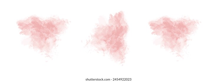 Set of abstract strong red watercolor water splash on a white background. Vector watercolour texture in salad color. Ink paint brush stain. Strong red splatters spot. Watercolor pastel splash
