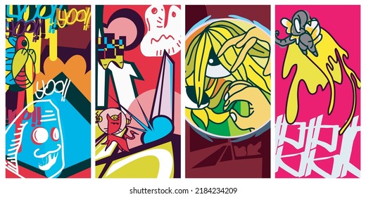 Set Of abstract style isolate on coloring  background.