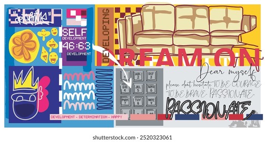 Set of abstract style isolate on coloring background.