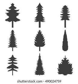 Set of abstract stylized balack trees silhouette. Vector illustration.