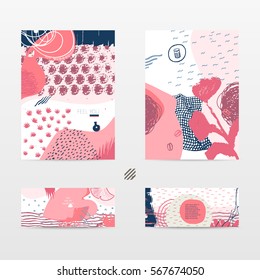 Set of abstract stylized graphic art pages, love and passion theme, saint Valentine's day, Suitable for covers, posters, cards, invitations, placards, brochures, flyers, etc
