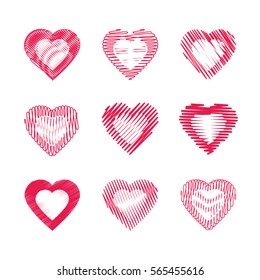 Set of abstract stylized heart, isolated on white, vector illustrations