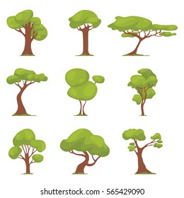 Set of abstract stylized tree. Natural illustration. Icon. Vector illustrations isolated on white background.