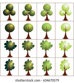 Set of abstract stylized trees. 