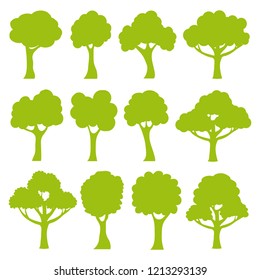Set of abstract stylized trees. Natural illustration. Flat design.