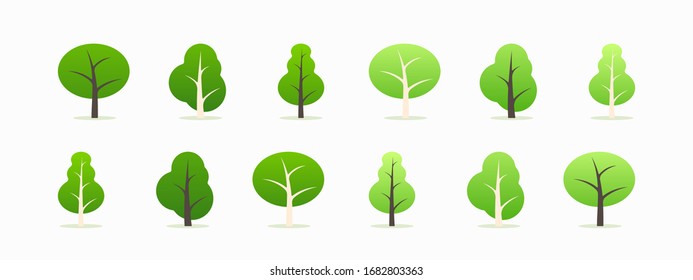 Conjunto de árboles estilizados abstractos. Ilustración natural.