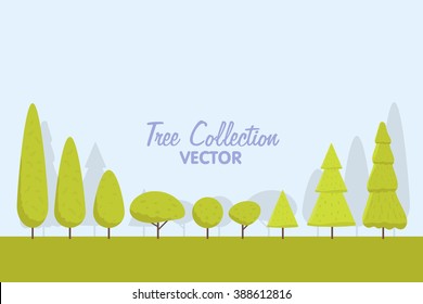 Set of abstract stylized trees. Natural illustration. Vector