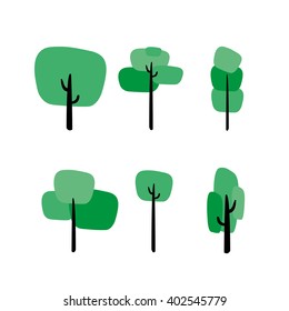 Set of abstract stylized trees. Natural. Vector Illustration