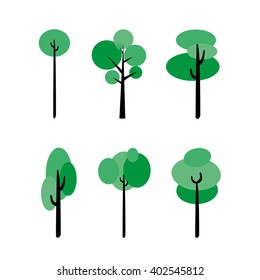 Set of abstract stylized trees. Natural. Vector Illustration