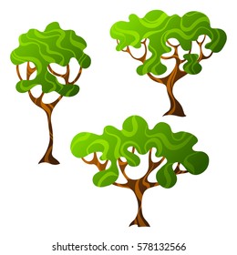Set of abstract stylized trees. Natural illustration.