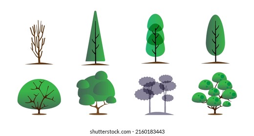 Set of abstract stylized trees, Set of trees object isolated on white background, vector illustration