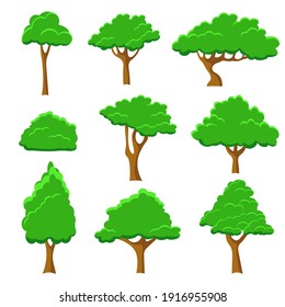 Set of abstract stylized trees for Vector Illustration. Trees collection  isolated on white background. Set of flat trees silhouette.  Vector EPS10