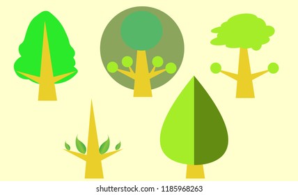 Set of abstract stylized trees.Natural free vector illustration.cartoon free green  nature and summer free collection.Trees leaf green plants and ecology forest oak tree eco branch  icon