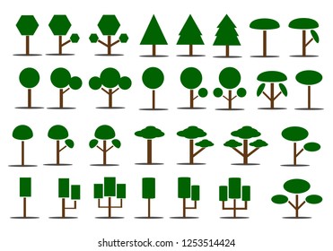 Set of abstract stylized trees,trees silhouettes on white background ,nature,vector illustration