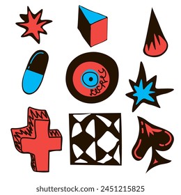 set abstract subcultural objects sign in vector in flat style. element for design, logo, sticker, poster, print