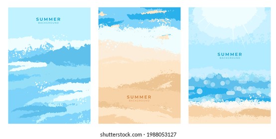 Conjunto de fondos abstractos de verano.Textura azul del océano.Playa tropical.Luz boquilla del cielo y del mar.Concepto de pancarta de vacaciones de verano.Ilustración vectorial.Diseño de cubiertas mínimas.