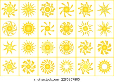 Set of abstract sun icon and symbol. Sunbeam logo. Sun silhouette icons. Summer time concept.