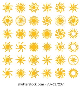 Set of abstract sun icon. Yellow sun signs.