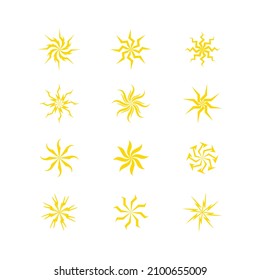 Set of Abstract Sun icons logo vector in various design. Yellow Sun icon silhouette on white isolated background.