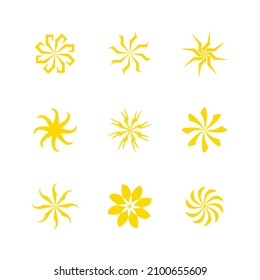 Conjunto de vectores del logotipo de iconos de Sol abstracto en varios diseños. Silueta de icono del Sol Amarillo sobre fondo blanco aislado.
