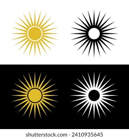 Set of abstract sun icons. A symbol of warmth and light. Stylized sun with rays. 