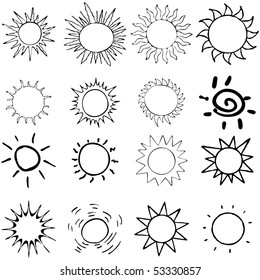 Set abstract SUN icons symbols comic vector illustration