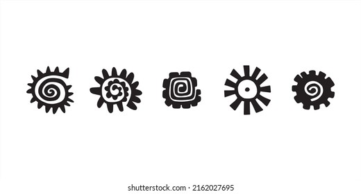 Set of abstract sun symbols. Hand drawn picture of primitive tribes. Vector illustration in ethnic style