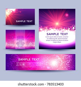 Set of abstract sunburst backgrounds in pink and violet, vector templates