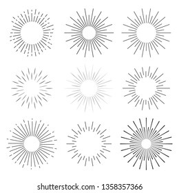 Set abstract sunbursts hand drawn. The vintage explosion of a star. Retro frames by hand in geometric style.