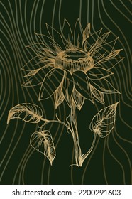 Set of Abstract Sunflower Hand Painted Illustrations for Wall Decoration, minimalist flower in sketch style. Postcard, Social Media Banner, Brochure Cover Design Background. Modern Abstract Painting.