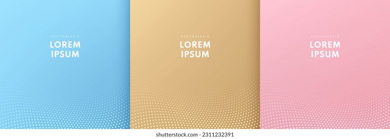 Conjunto de puntos de tono medio de giro abstracto con fondo marrón claro, azul y rosa. Diseño sencillo y plano. Puede utilizar para la plantilla de portada de folletos, carteles, banner web, volante, anuncio impreso. EPS10 vectores.