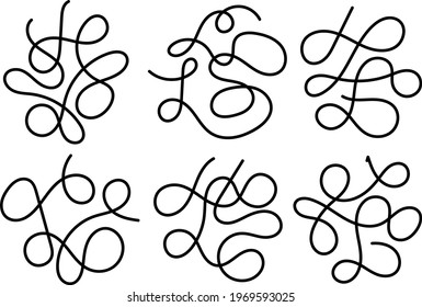 Set of abstract swirl hand drawn scribble art. Sketch graphic design isolated on white background.