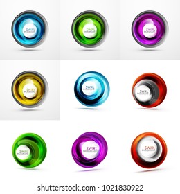 Set of abstract swirls. Vector bright color round waves backgrounds with copyspace
