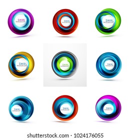 Set of abstract swirls. Vector bright color round waves backgrounds with copyspace