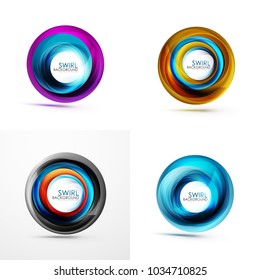 Set of abstract swirls. Vector bright color round waves backgrounds with copyspace