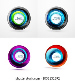 Set of abstract swirls. Vector bright color round waves backgrounds with copyspace