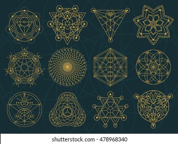 A set of abstract symbol in different styles: sacred geometry, magic, mystic, meditation, alien.