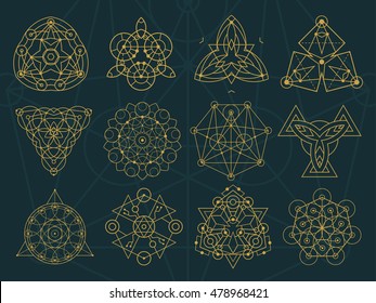 A set of abstract symbol in different styles: sacred geometry, magic, mystic, meditation, alien.