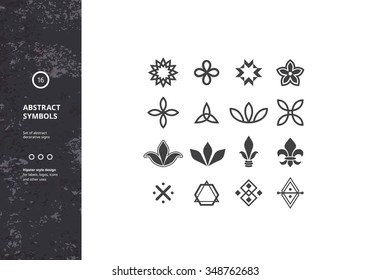 Set of Abstract Symbols and Graphic Elements. Vector Floral Icons. Hipster Designs for Labels, Badges and Logos.