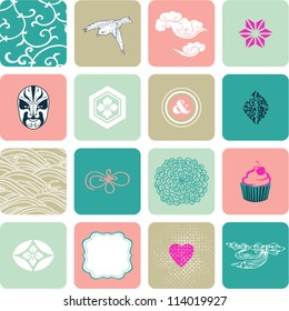Set of abstract symbols, icons for use together or separately